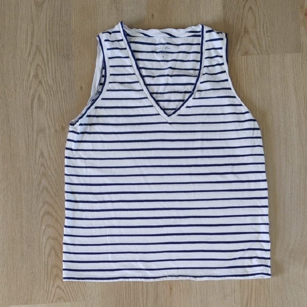 J. Crew Navy & White Striped Slub Cotton Tank